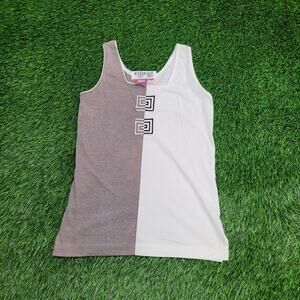 Vintage 90s MOD Colorblock Tank-Top Women P XS/S 15x24 White
